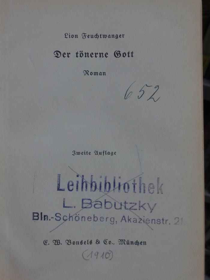 Cm 5839 b, neu geb.: Der tönerne Gott (1910)