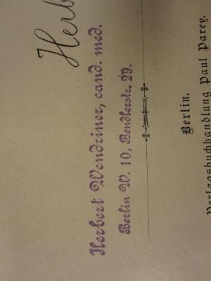 ZB 2007 La 680: Wild und Hund : dritter Jahrgang 1897 (1897);G34 / 1254 (Wendriner, Herbert), Stempel: Name, Ortsangabe; 'Herbert Wendriner, cand. med. Berlin W. 10, Bendlerstr. 29.'. 