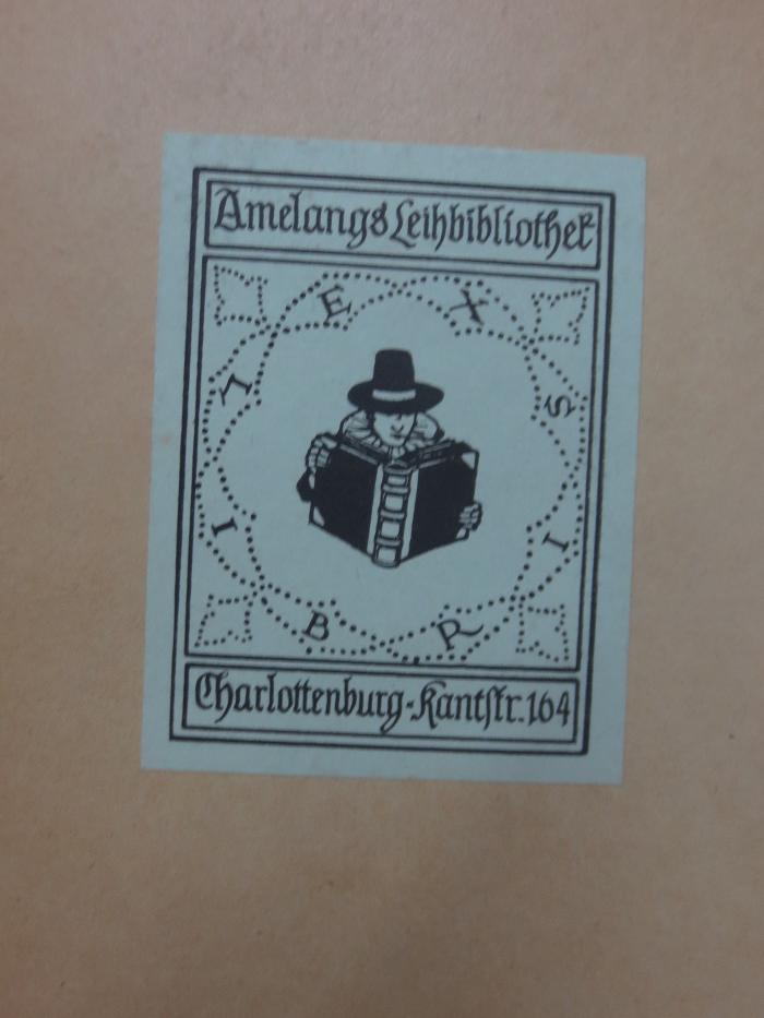 Co 136: Die Abenteuer des Prinzen Genji (Genji Monogatari) : ein altjapanischer Roman der Murasaki Shikibu nach dem englischen Text des Kenchio Suyematsu ([1912]);G45II / 556 (Amelang'sche Buchhandlung), Etikett: Exlibris, Name, Ortsangabe; 'Amelangs Leihbibliothek
Charlottenburg-Kantstr. 164'. 