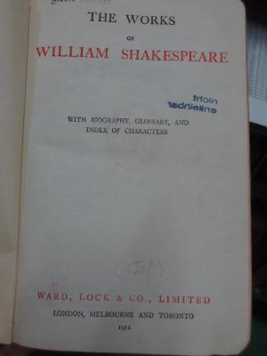 Cq 1658: The Works of William Shakespeare (1911)