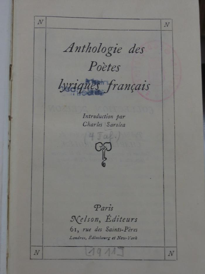 Ct 1361: Anthologie des Poètes lyriques français ([1911])
