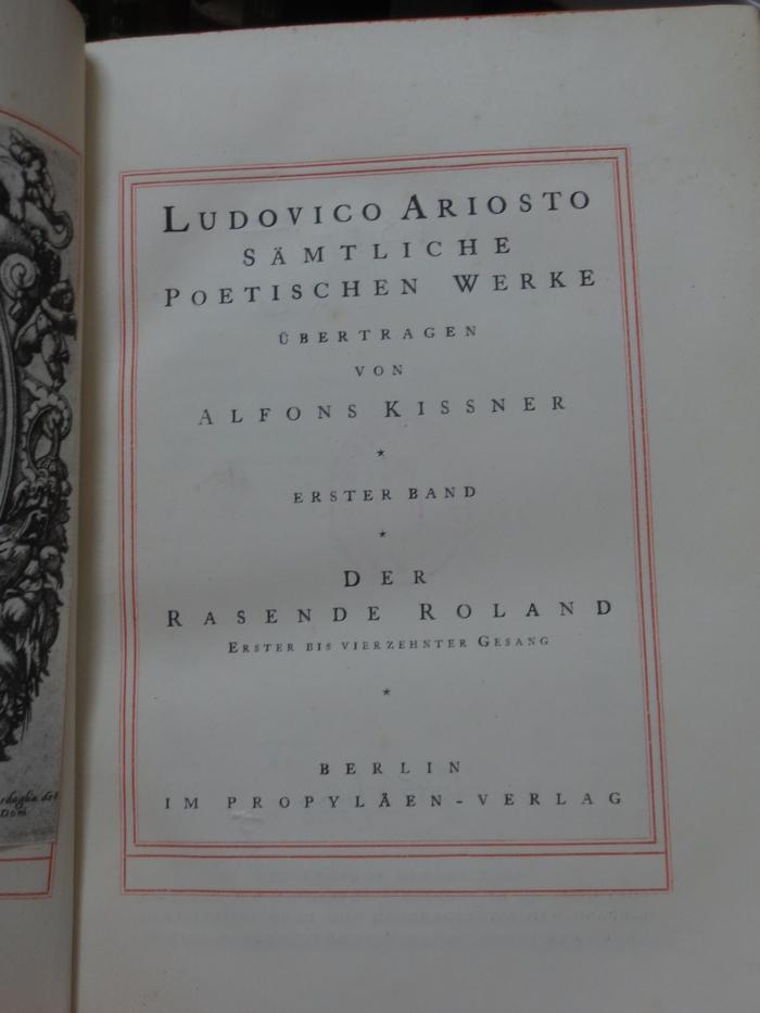 Ct 377 1.2, 2. Ex. u. 3.4, 2. Ex.: Sämtliche poetischen Werke : Bd. 1 u. Bd.3. Der rasende Roland ([1922])
