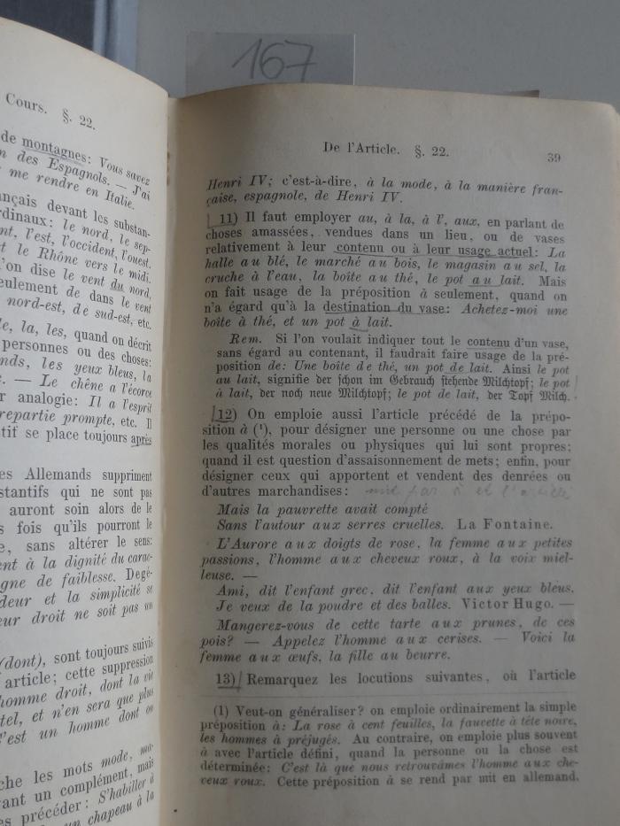  Grammaire francaise à l'usage des allemands (1882);- (unbekannt), Von Hand: Annotation. ;- (unbekannt;Fechheimer, Hedwig), Von Hand: Notiz; 'mit far à et l'artièlé'. 