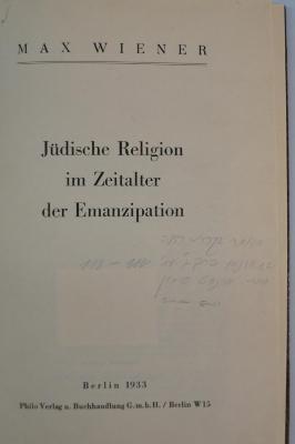 BD6830Wie : Jüdische Religion im Zeitalter der Emanzipation (1933)
