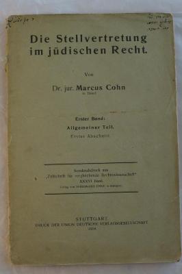 Asch4280 : Die Stellvertretung im jüdischen Recht. Erster Band : Allgemeiner Teil, Erster Abschnitt (1919)