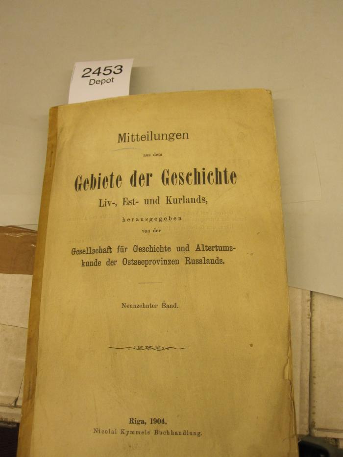 Mitteilungen aus dem Gebiete der Geschichte Liv-, Est- und Kurlands (1904)