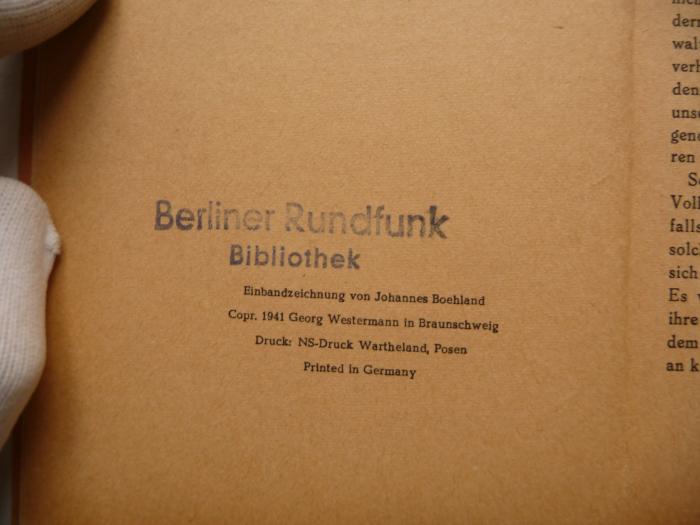 - (Berliner Rundfunk Bibliothek), Stempel: Name, Ortsangabe, Besitzwechsel; 'Berliner Rundfunk Bibliothek'. 