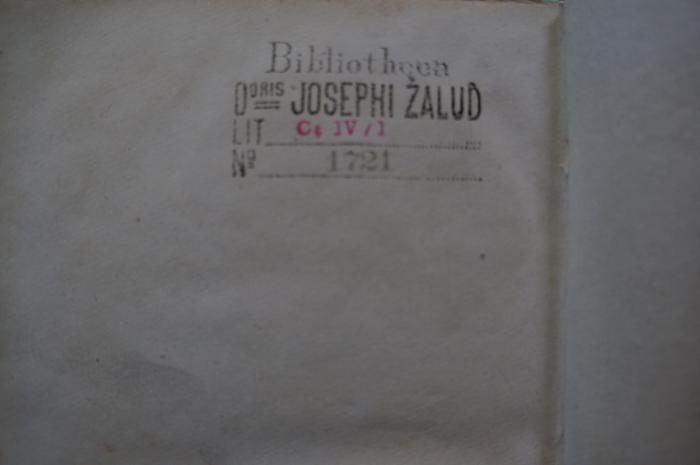 Asch1578 : ספר נתיבות השלום : ספר במדבר

 (1837);- (Bibliotheca Josephi Žalud), Stempel: Ortsangabe, Name, Signatur; 'Bibliotheca
D oris Josephi Žalud
Lit C IV/ I
No 1721'. 