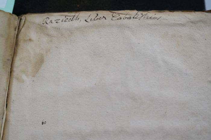 Asch1607 : זה ספרא דאדם קדמאה שנתן לו רזיאל המלאך

 (1701);- (unbekannt), Von Hand: Motto; 'Razieelh, Liber Cabalist[..]ius'. 