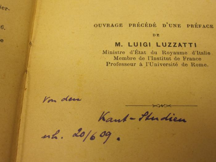  L'éducation morale rationelle (1909);-, Von Hand: Notiz; 'Von den Kant-Studien
erh. 20/609.'