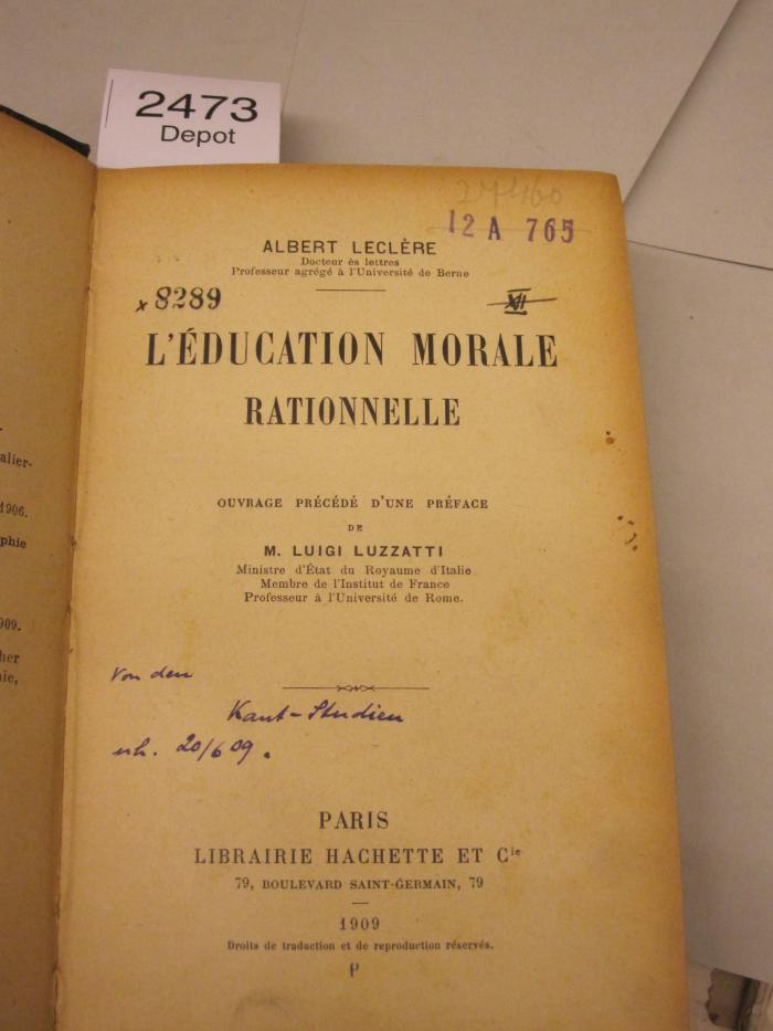  L'éducation morale rationelle (1909)