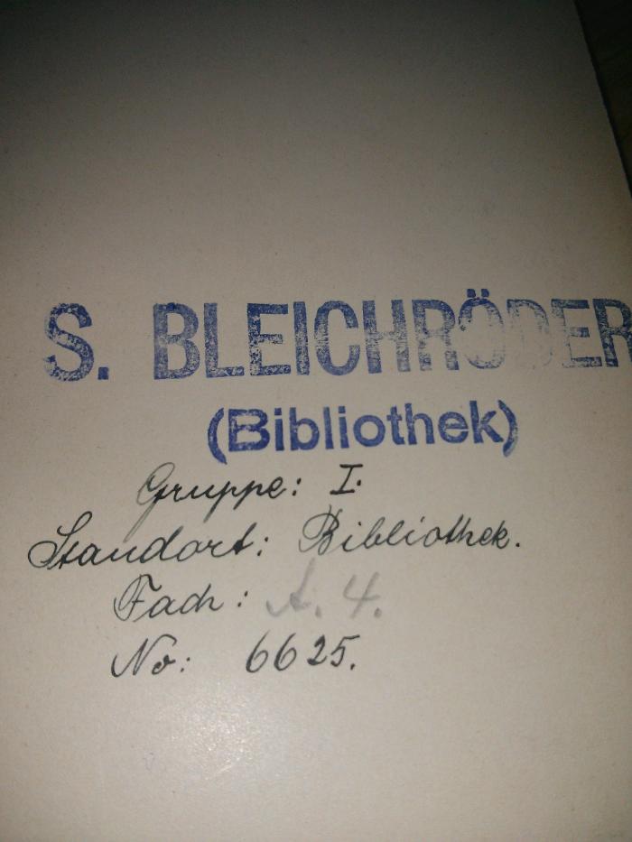 4518268/188 : Kürschners Deutscher Literatur Kalender auf das Jahr 1924
 (1924);- (Bleichröder, Samuel), Stempel: Name; 'S. Bleichröder (Bibliothek)'. ;- (Bleichröder, Samuel), Stempel: Inventar-/ Zugangsnummer; 'Gruppe: I. 
Standort: Bibliothek
Fach: A. 4 
No. 6625'. 