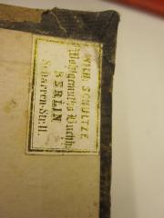- (Wohlgemuths Buchhandlung;Wilh. Schultze), Etikett: Buchhändler; 'Wilh. Schultze
Wohlgemuths Buchh.
BERLIN
Scharren-Str. 11.'. 