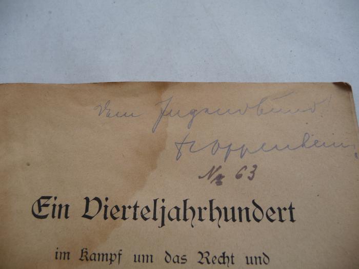-, Von Hand: Name, Ortsangabe; 'Vom Jugendbund Heppenheim'