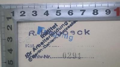 SA 935 (ausgesondert) : Die Internationale: eine Denkschrift zur vierzigjährigen Gründung der internationalen Arbeiter-Assoziation  (1904);- (Karl-Marx-Haus), Stempel: Autogramm, Exemplarnummer; 'R. Heubeck
Archiv-Nr. 0291'. 