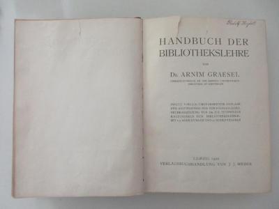 1 A 69&lt;2&gt; : Handbuch der Bibliothekslehre (1902)