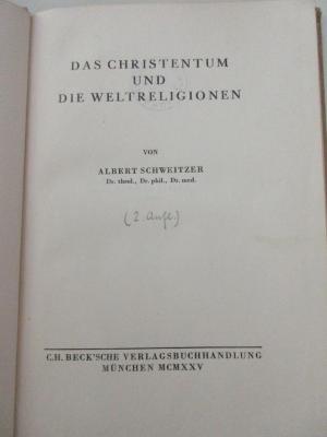 1 B 97&lt;2&gt; : Das Christentum und die Weltreligionen (1925)