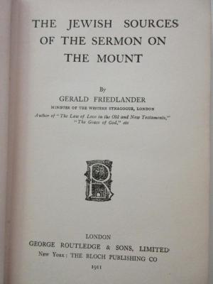 1 B 158 : The Jewish sources of the sermon on the mount (1911)