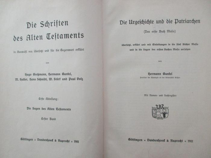 1 B 139-1,1/2 : Die Urgeschichte und die Patriarchen (das erste Buch Mosis) (1911)