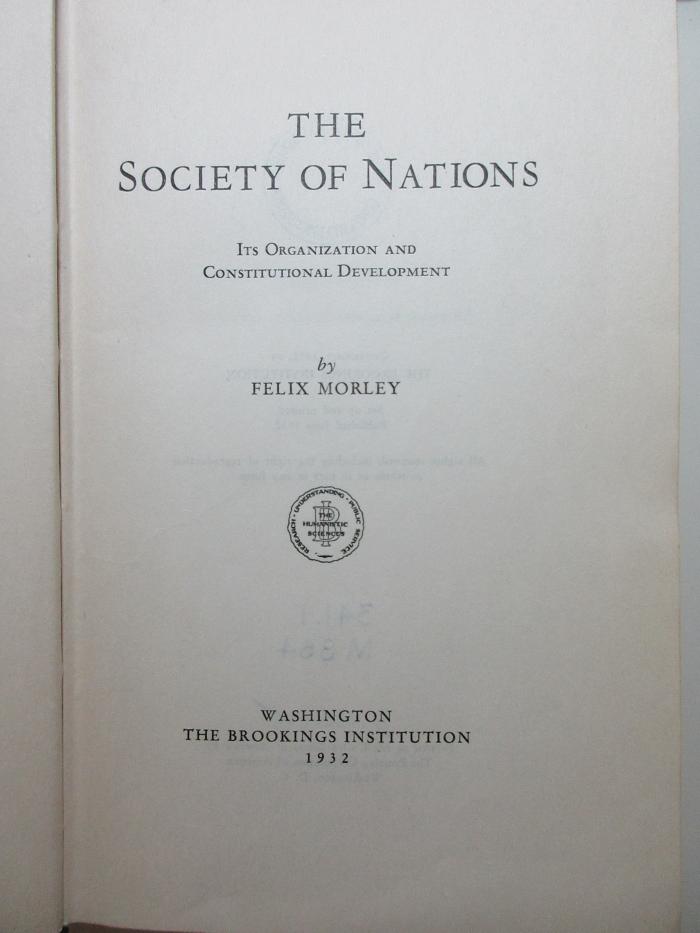 
1 C 59 : The Society of Nations : its organization and constitutional development (1932)