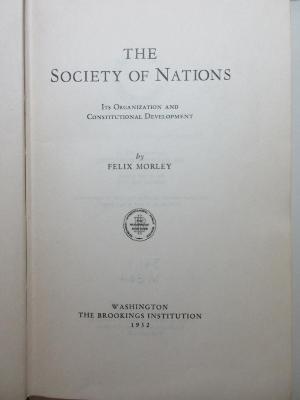 
1 C 59 : The Society of Nations : its organization and constitutional development (1932)