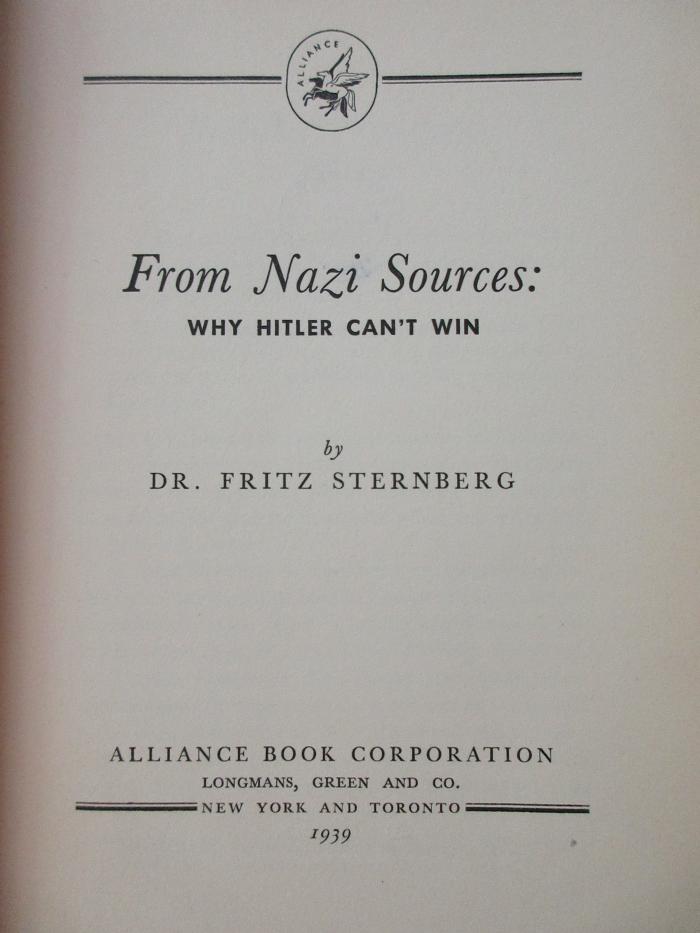 1 C 196 : From Nazi sources: why Hitler can't win (1939)