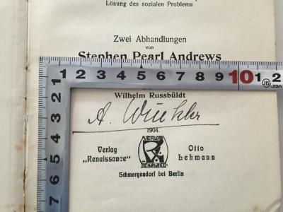 
1 D 111 : Die Wissenschaft von der Gesellschaft : 2 Abhandlungen (1907);- (Winkler, A.), Von Hand: Autogramm; 'A. Winkler'. 