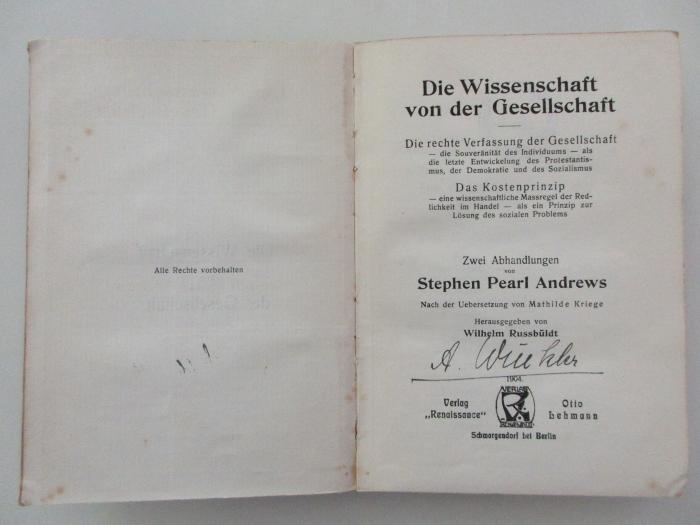 
1 D 111 : Die Wissenschaft von der Gesellschaft : 2 Abhandlungen (1907)