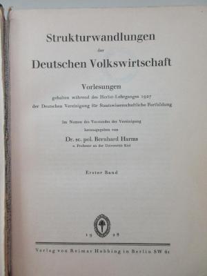 
1 D 11-1 : Strukturwandlungen der deutschen Volkswirtschaft (1928)