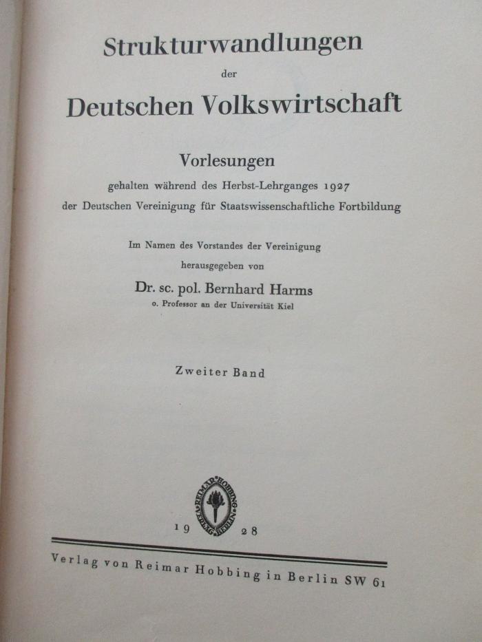 1 D 11-2 : Strukturwandlungen der deutschen Volkswirtschaft (1928)