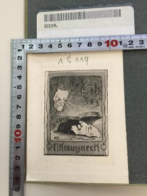 1 C 119 : William Godwin und Mary Wollstonecraft : eine biographisch-soziologische Studie  (1909);- (Kraußneck, Arthur), Etikett: Exlibris, Abbildung, Name, Initiale; 'Ex Libris A. Kraussneck
HB'.  (Prototyp)