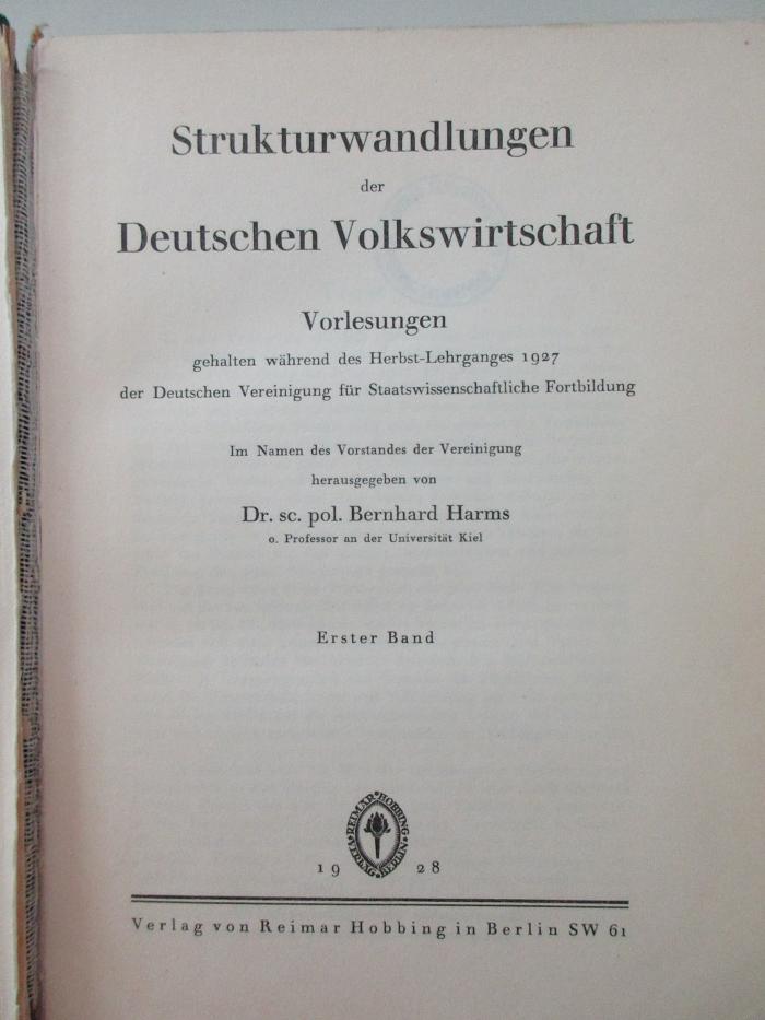 
1 D 11-1 : Strukturwandlungen der deutschen Volkswirtschaft (1928)