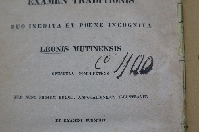 Asch1685 : Examen traditionis : Duo inedita et poene incognita Leonis Modena opuscula complectens = בחינת הקבלה (1852);- (Israelitische Kultusgemeinde Troppau), Von Hand: Signatur; 'C 1100 '. 
