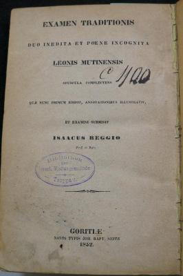 Asch1685 : Examen traditionis : Duo inedita et poene incognita Leonis Modena opuscula complectens = בחינת הקבלה (1852)
