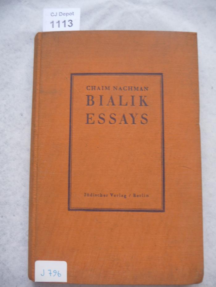 J 796 : Bialik Essays (1925)