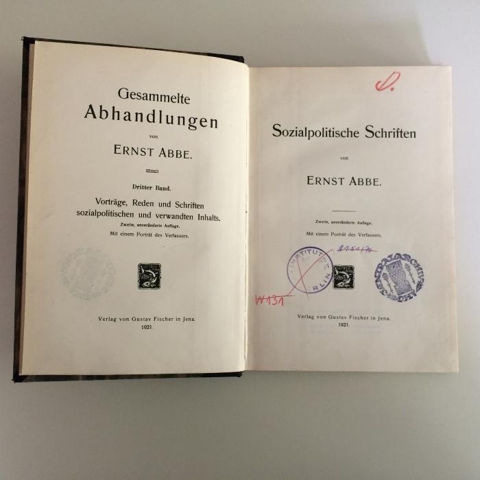 W 131 AB  : Gesammelte Abhandlungen. Vorträge, Reden und Schriften sozialpolitischen und verwandten Inhalts. Sozialpolitische Schriften  (1921)