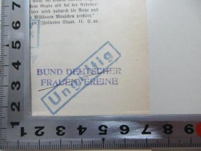 1 D 16&lt;4&gt; : Die Arbeiterfrage : eine Einführung (1905);- (Bund deutscher Frauenvereine Geschäftsstelle), Stempel: Name; 'Bund deutscher Frauenvereine'. 