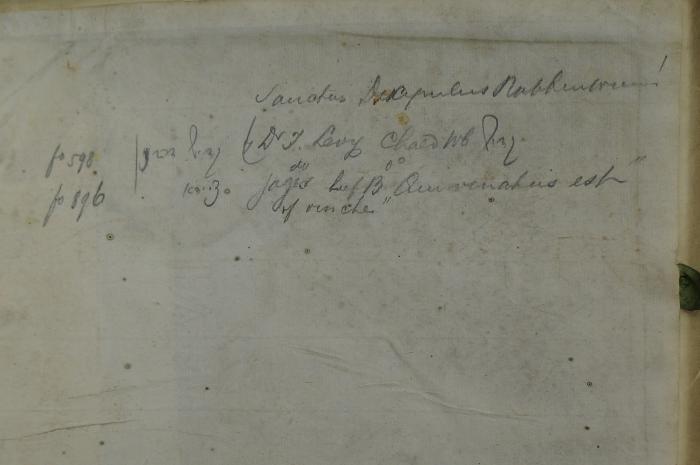 Asch1790 : Lexicon Chaldaicum Talmudicum et Rabbinicum... opus XXX. annorum (1640);- (unbekannt), Von Hand: Name, Notiz; 'Santus Discupulus Rabbenorum!
fo 598 קדוש דכרן Dr. J. Levy Chald[...] קדוש
do
fo 896 ציידא Jager Luf. B. Qurvenatus  est "
of renche"'. 