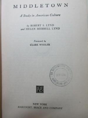 
1 D 195 : Middletown : a study in American culture (1929)
