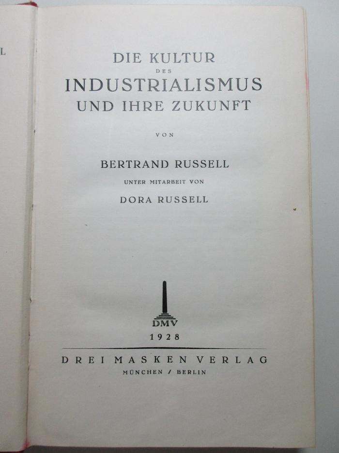 1 D 214 : Die Kultur des Industrialismus und ihre Zukunft (1928)