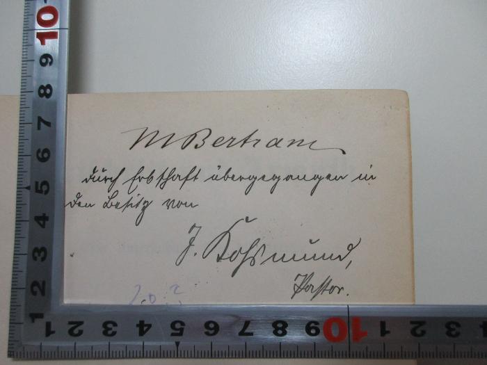 - (Cohsmund, J.;Bertram, M.), Von Hand: Autogramm, Name; 'M Bertram
durch Erbschaft übergegangen in den Besitz von
J. Hohsmund
Pastor'. ;
1 D 265 : Fortschritt und Armuth : Eine Untersuchung über die Ursache der industriellen Krisen und der Zunahme der Armuth bei zunehmendem Reichthum (1881)