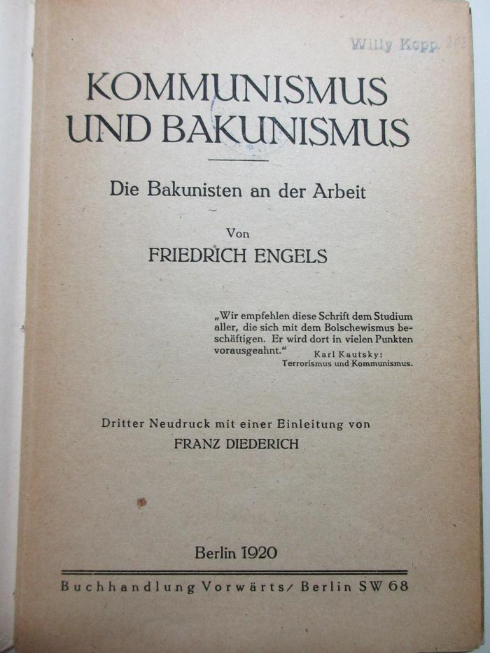 
1 D 315&lt;3&gt; : Kommunismus und Bakunismus : die Bakunisten an der Arbeit (1920)