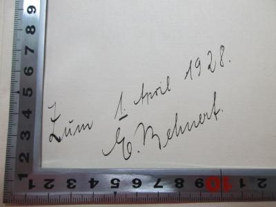 
1 D 304&lt;3&gt; : Zur Psychologie des Sozialismus (1927);- (Behnert, E.), Von Hand: Autogramm, Datum, Widmung; 'Zum 1. April 1928. E. Behnert.'. 