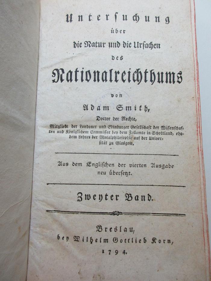 1 D 307-2 : Untersuchung über die Natur und die Ursachen des Nationalreichthums (1794)