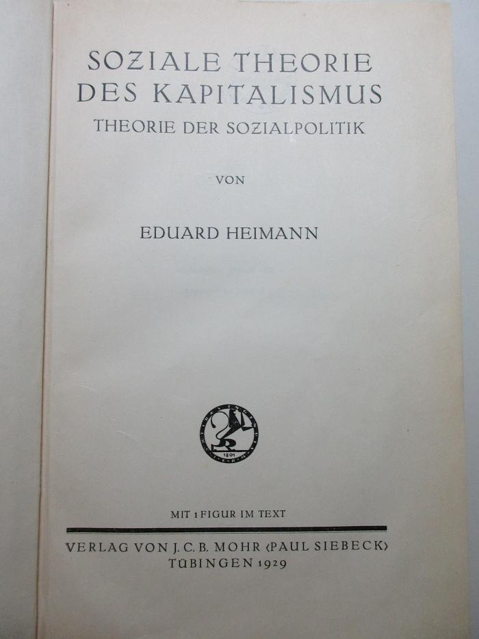 1 D 276 : Soziale Theorie des Kapitalismus : Theorie der Sozialpolitik (1929)