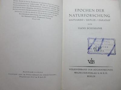 38/80/41264(6) : Epochen der Naturforschung : Leonardo, Kepler, Faraday (1930)