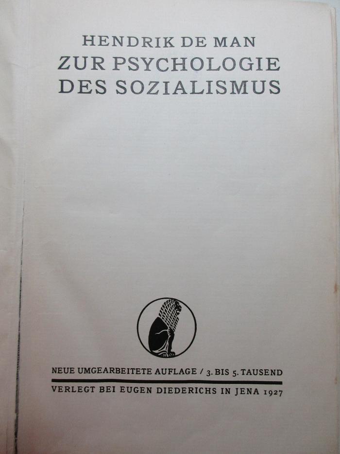 
1 D 304&lt;3&gt; : Zur Psychologie des Sozialismus (1927)