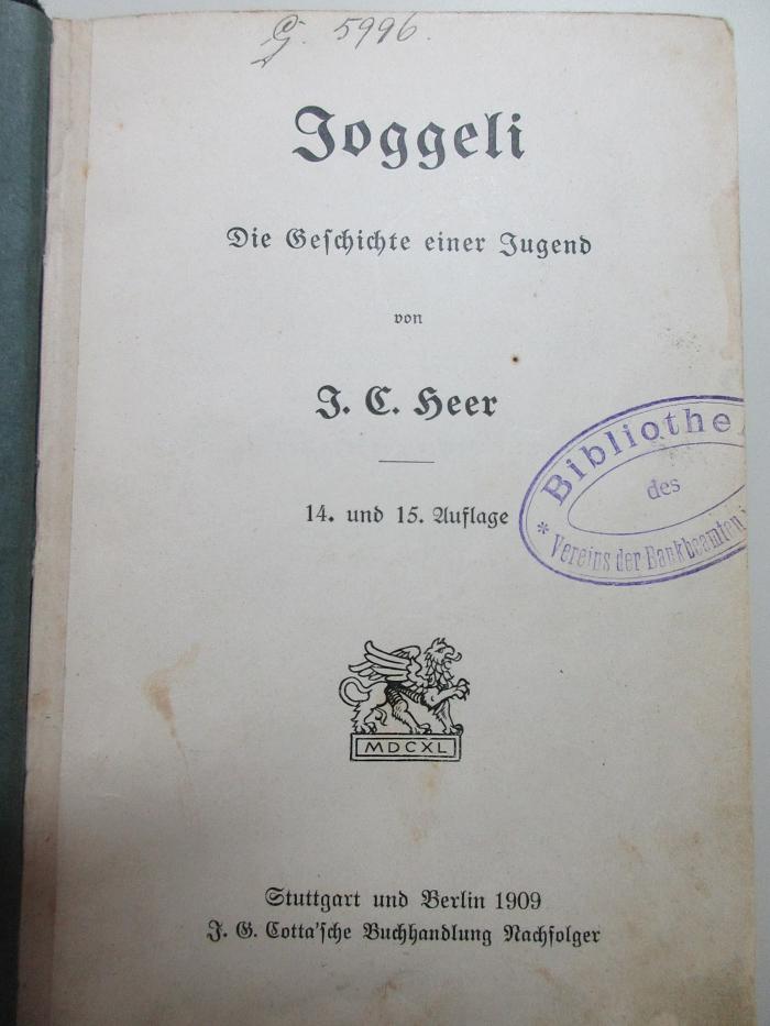unbekannt : Joggeli : die Geschichte einer Jugend (1909)