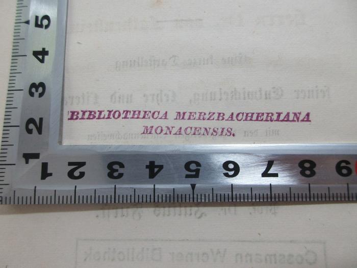 - (Bibliotheca Merzbacheriana Monacensis), Stempel: Name; 'Bibliotheca Merzbacheriana Monacensis.'.  (Prototyp);unbekannt : Geschichte des Karäerthums : von 900 bis1575 der gewöhnlichen Zeitrechnung : eine kurze Darstellung seiner Entwickelung, Lehre und Literatur, mit den dazugehörigen Quellennachweisen (1865)