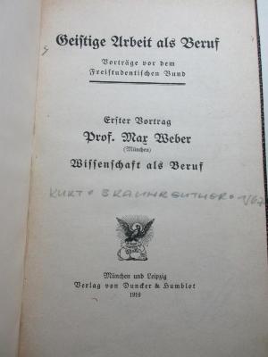 S 131 352 : Wissenschaft als Beruf (1919)